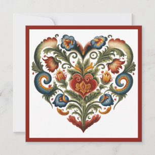 Norwegian Rosemaling Folk Art Heart Valentines Holiday Card