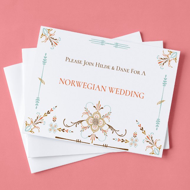 Norwegian Rosemaling Folk Art Wedding Invitations (Creator Uploaded)