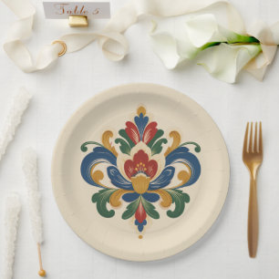 Norwegian Rosemaling Paper Plate