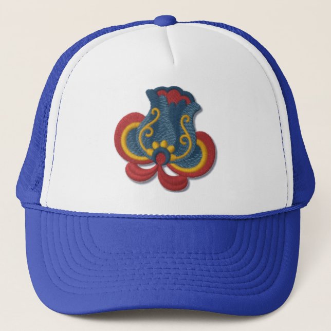 Norwegian Rosemaling Tulip Trucker Hat (Front)