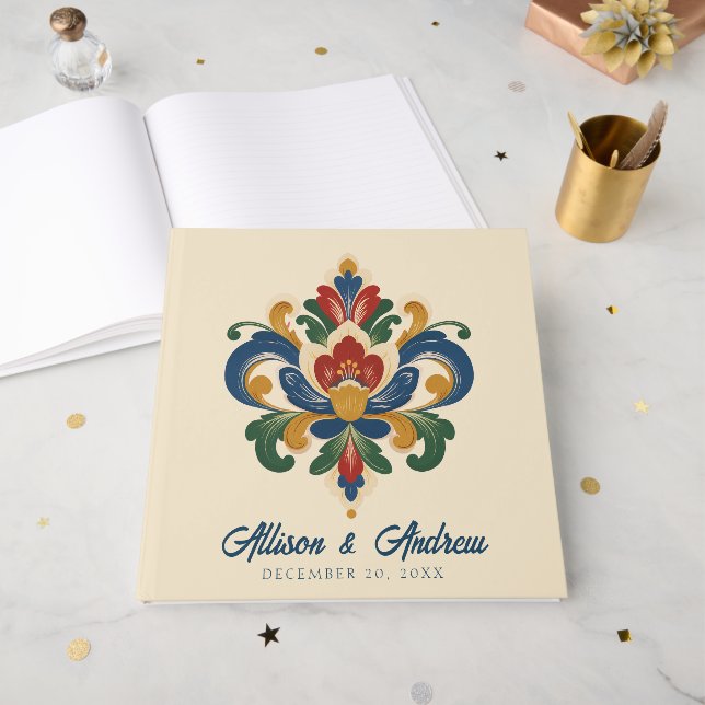 Norwegian Rosemaling Wedding  Guest Book (Front Open)