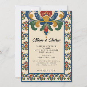 Norwegian Rosemaling Wedding Invitation