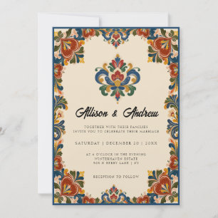 Norwegian Rosemaling Wedding Invitation