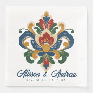 Norwegian Rosemaling Wedding Napkin