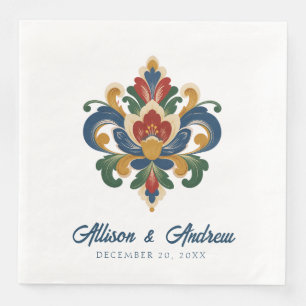 Norwegian Rosemaling Wedding Napkin
