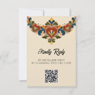 Norwegian Rosemaling Wedding RSVP Card