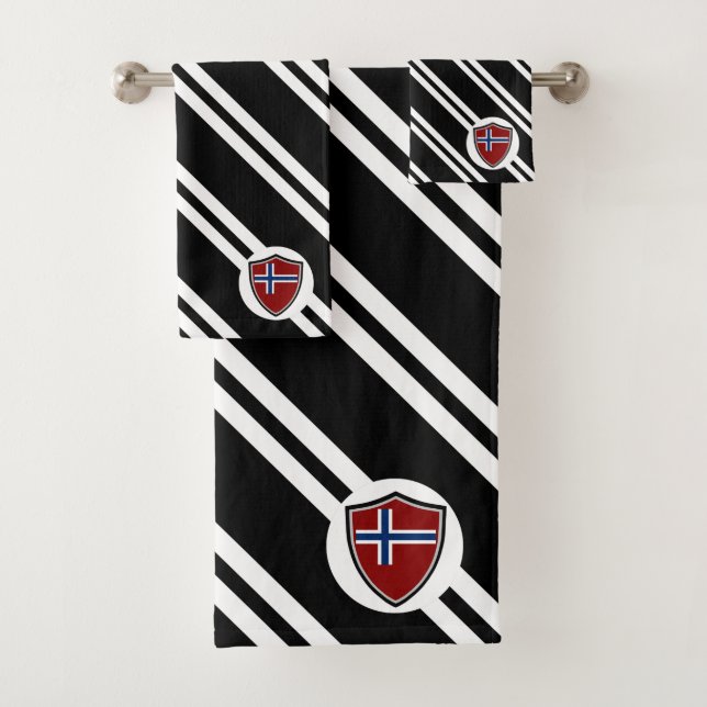 Norwegian shield flag bath towel set (Insitu)