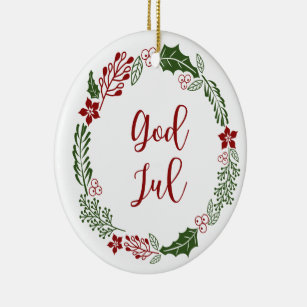 Norwegian & Swedish Merry Christmas Wreath God Jul Ceramic Tree Decoration