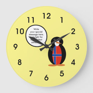 Norwegian Talking Penguin Flag - Norsk Penguin Large Clock