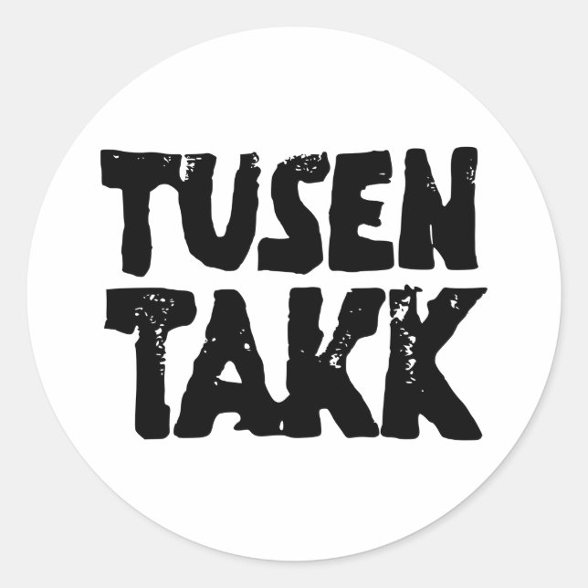 Norwegian "Thank You" Black and White Lino Cut Classic Round Sticker (Front)