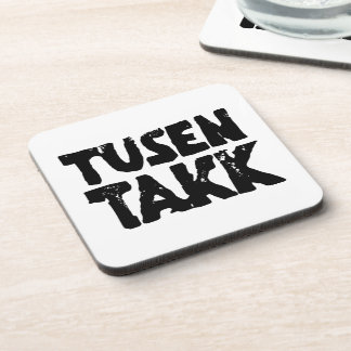 Norwegian "Thank You" Black and White Lino Cut Coaster