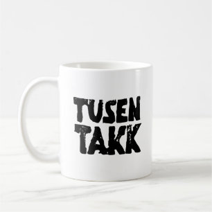 Norwegian "Thank You" Black and White Lino Cut Coffee Mug
