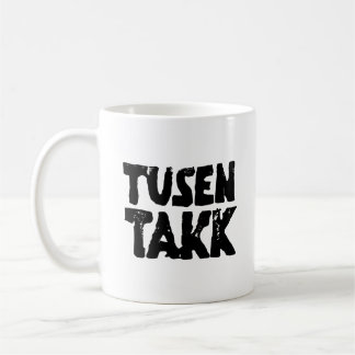 Norwegian "Thank You" Black and White Lino Cut Coffee Mug