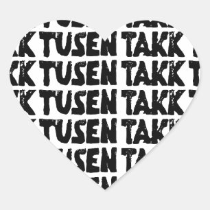 Norwegian "Thank You" Black and White Lino Cut Heart Sticker