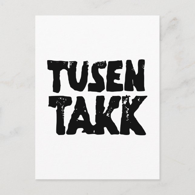 Norwegian "Thank You" Black and White Lino Cut Postcard (Front)