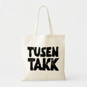 Norwegian "Thank You" Black and White Lino Cut Tote Bag