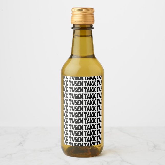 Norwegian "Thank You" Black and White Lino Cut Wine Label (Front)