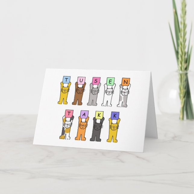 Norwegian Thanks Tusen Takk Cartoon Cats Card (Front)