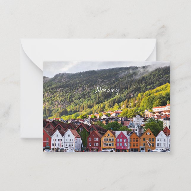 Norwegian town with mountains in the background card (Front)