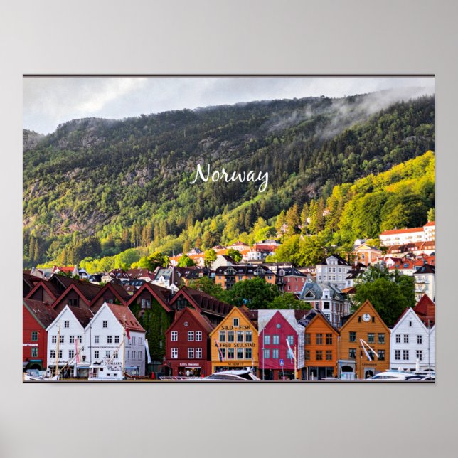 Norwegian town with mountains in the background poster (Front)