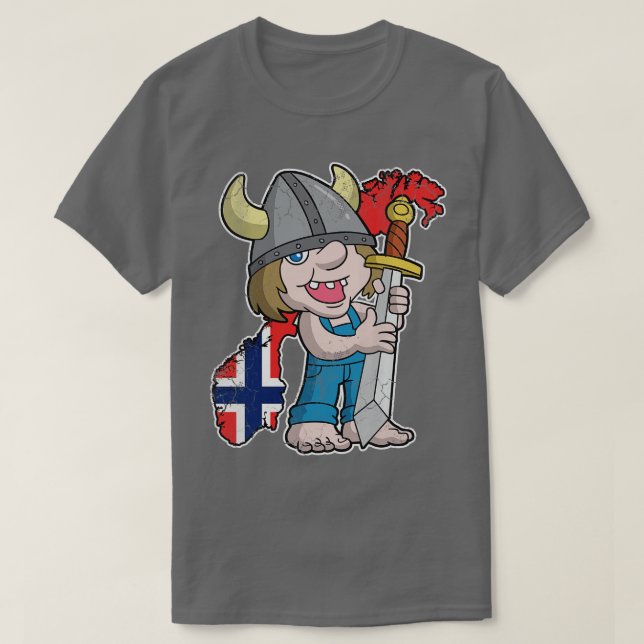 Norwegian Troll Norway Map Flag T-Shirt (Design Front)