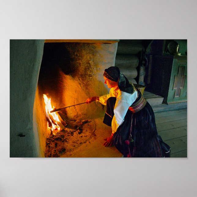Norwegian Woman Tending the Hearth Fire Poster (Front)