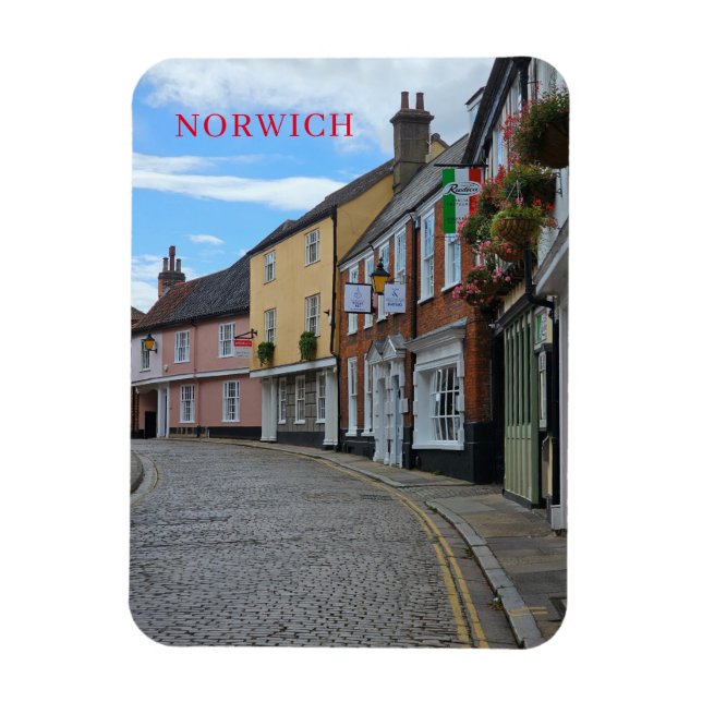 Norwich colourful buildings view fridge magnet (Vertical)