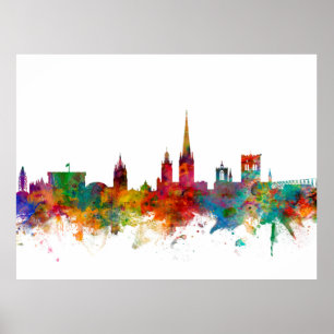 Norwich England Skyline Poster