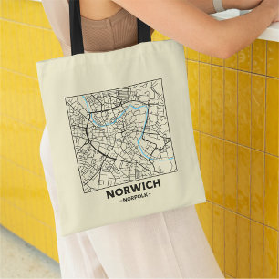 Norwich, Norfolk City Map Tote Bag