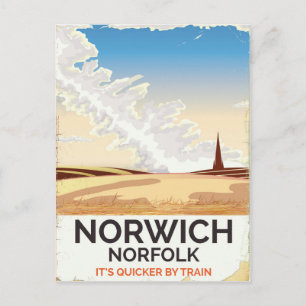 Norwich, Norfolk vintage style rail travel poster Postcard
