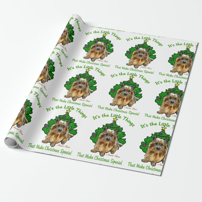 Norwich Terrier Christmas Wrapping Paper (Unrolled)