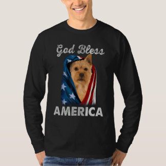 Norwich Terrier Dog American USA Flag 4th of July  T-Shirt