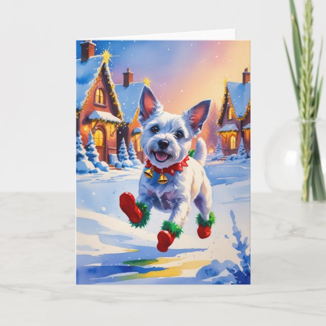 Norwich Terrier Dog Christmas Greeting Card (Front)