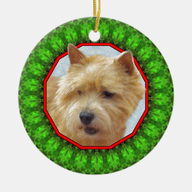 Norwich Terrier Happy Howliday Ceramic Tree Decoration (Front)