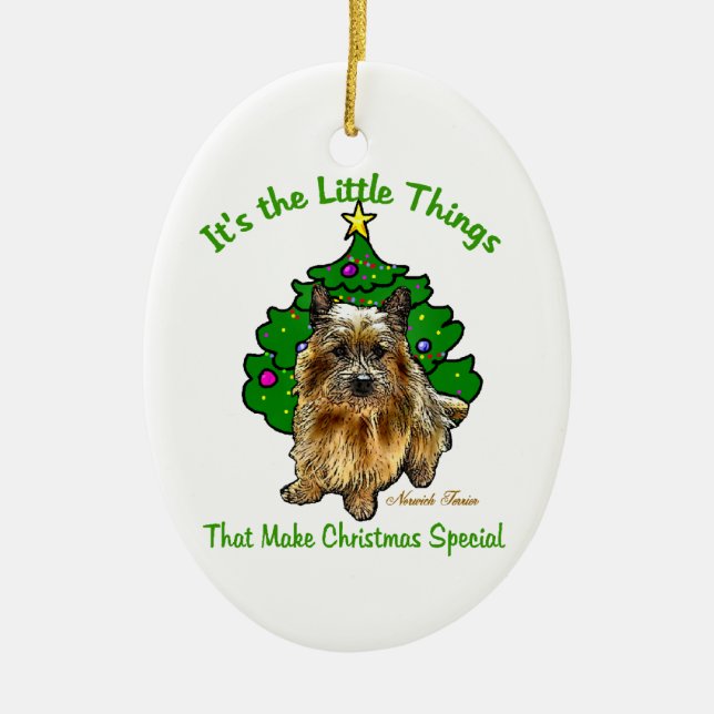 Norwich Terrier Lovers Christmas Ceramic Tree Decoration (Front)