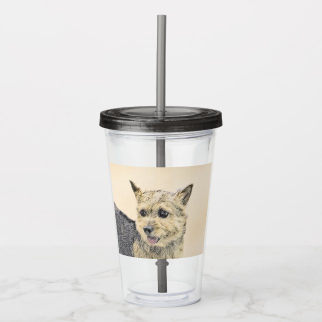 Norwich Terrier Painting - Cute Original Dog Art Acrylic Tumbler (Front)