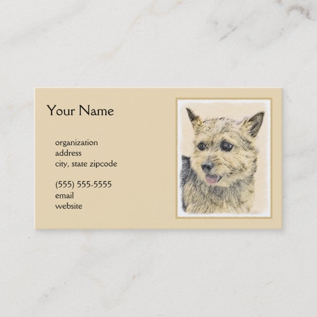 Norwich Terrier Painting - Cute Original Dog Art Business Card (Front)