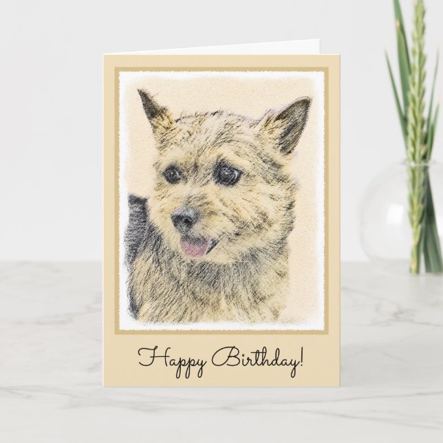 Norwich Terrier Painting - Cute Original Dog Art Card (Front)