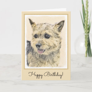 Norwich Terrier Painting - Cute Original Dog Art Card