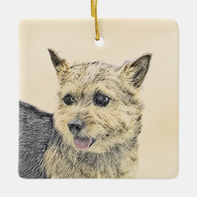 Norwich Terrier Painting - Cute Original Dog Art Ceramic Ornament (Front)