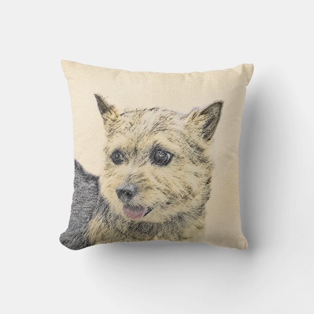Norwich Terrier Painting - Cute Original Dog Art Cushion (Front)