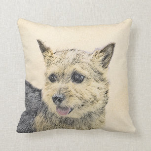 Norwich Terrier Painting - Cute Original Dog Art Cushion