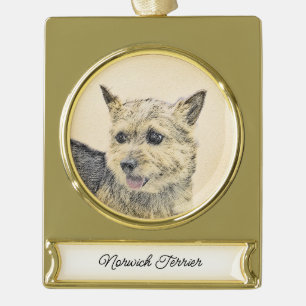Norwich Terrier Painting - Cute Original Dog Art G Gold Plated Banner Ornament