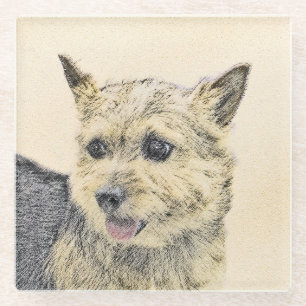 Norwich Terrier Painting - Cute Original Dog Art Glass Coaster