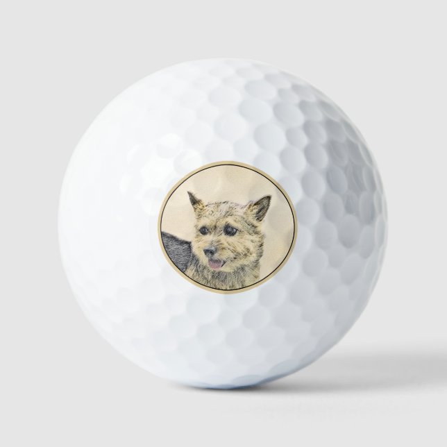 Norwich Terrier Painting - Cute Original Dog Art Golf Balls (Front)