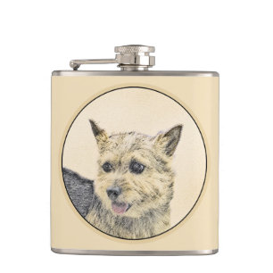 Norwich Terrier Painting - Cute Original Dog Art Hip Flask