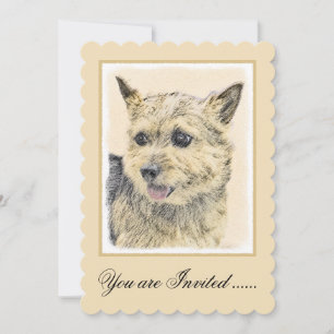 Norwich Terrier Painting - Cute Original Dog Art Invitation