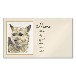 Norwich Terrier Painting - Cute Original Dog Art Magnetic Business Card