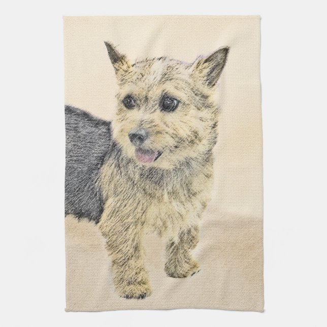 Norwich Terrier Painting - Cute Original Dog Art Tea Towel (Vertical)