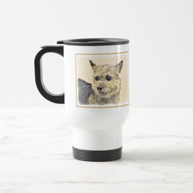 Norwich Terrier Painting - Cute Original Dog Art Travel Mug (Left)